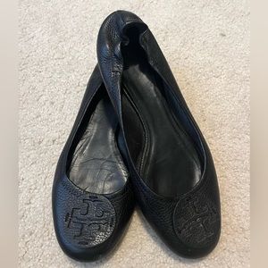 Tory Burch Black Leather Minnie Ballet Flats